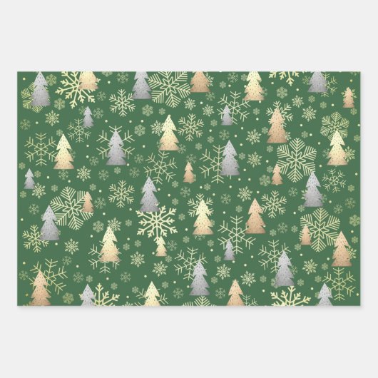 Elegante Gold & Silber Weihnachtsbaum Snowflakes Geschenkpapier Set (Vorderseite 2)