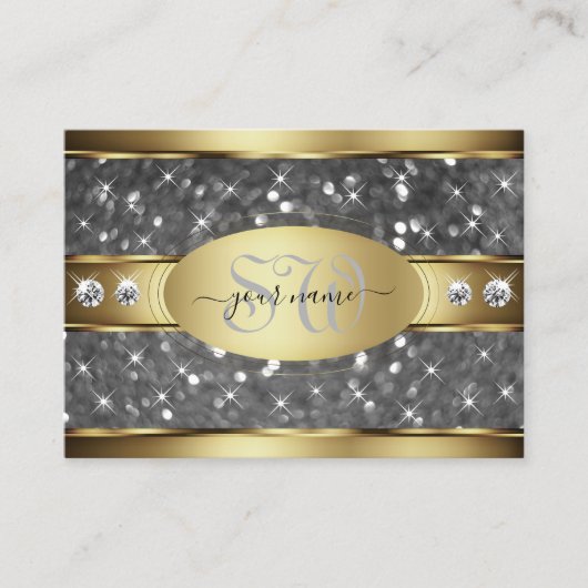 Elegante Gold Silver Glitzer Stars Diamant Initial Visitenkarte (Vorderseite)