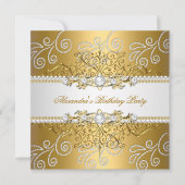 Elegante Gold Silver Lace Diamond Overlay Perlen Einladung (Vorderseite)