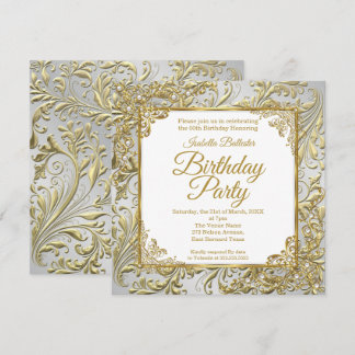 Elegante Gold Silver White Pearl Geburtstagsparty Einladung