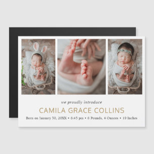 Elegante Gold Simple Baby Foto Geburtsankündigung Magneteinladung