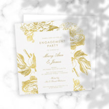 Elegante Gold Simple Floral Engagement Party