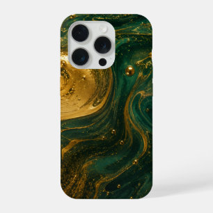 Elegante Gold- & Smaragd-Fluid-Art-iPhone 15 Pro M iPhone 15 Pro Hülle