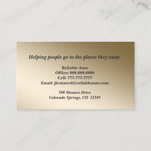 Elegante Gold & Smokey Gray Auto Business Card Visitenkarte (Rückseite)