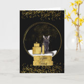 Elegante Gold Snow Globe mit einer Katze Weihnacht Karte (Gelbe Blume)