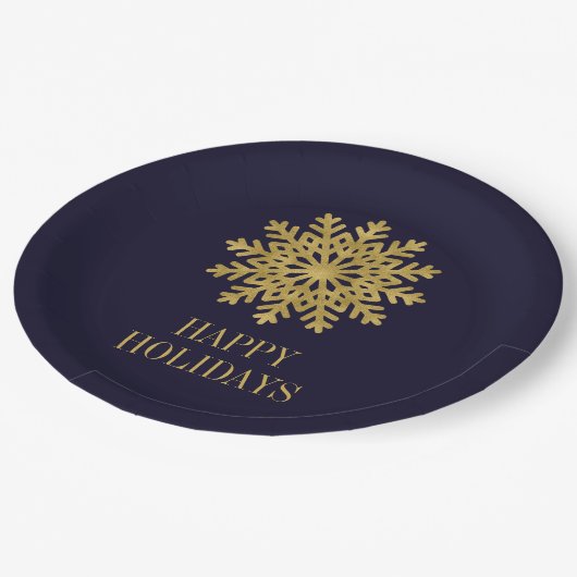 Elegante Gold Snowflake Holiday Paper Plate Pappteller (Schrägansicht)