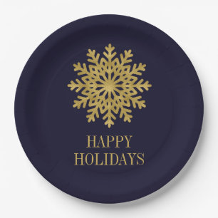 Elegante Gold Snowflake Holiday Paper Plate Pappteller