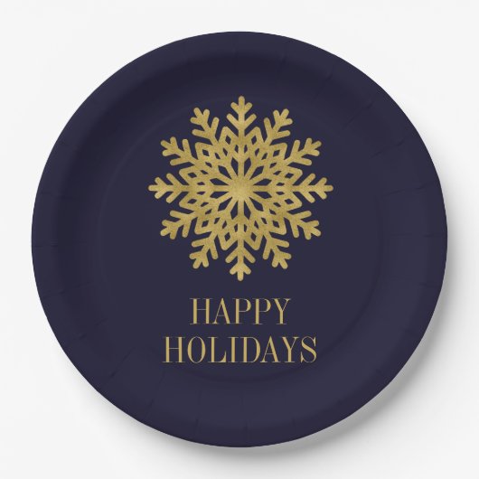 Elegante Gold Snowflake Holiday Paper Plate Pappteller (Vorderseite)