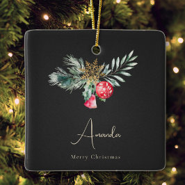 Elegante Gold Snowflake Moderne frohe Weihnachtsgl Keramikornament