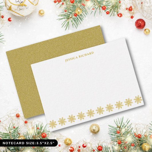 Elegante Gold Snowflake Personalisierte Note Card Mitteilungskarte