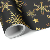 Elegante Gold Snowflake Schwarzer Hintergrund Weih Geschenkpapier (Rolleneckpunkt)