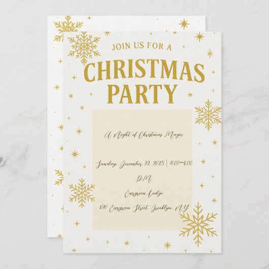 Elegante Gold Snowflake Weihnachten Party Einladun Einladung (Vorne/Hinten)