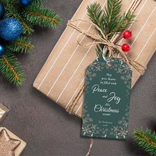 Elegante Gold Snowflakes Peace Joy Green Geschenkanhänger