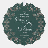 Elegante Gold Snowflakes Peace Joy Green Ornament Karte (Rückseite)