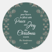 Elegante Gold Snowflakes Peace Joy Green Runder Aufkleber (Vorderseite)