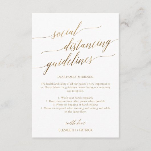 Elegante Gold Social Distancing Guidelines Wedding Begleitkarte (Vorderseite)