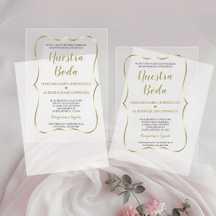 Elegante Gold Spanish Nuestra Boda Calligraphy Acryleinladungen