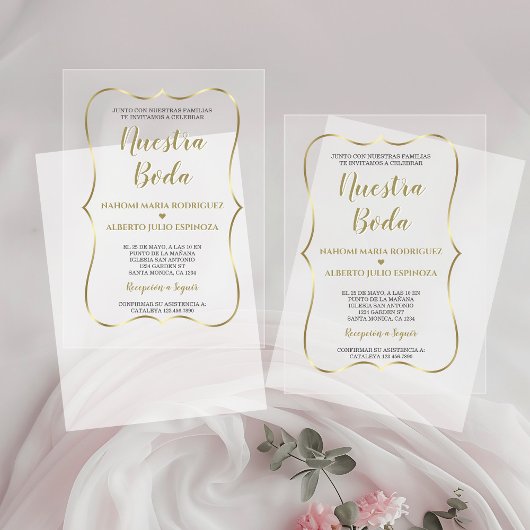 Elegante Gold Spanish Nuestra Boda Calligraphy Acryleinladungen