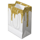 Elegante Gold Sparkle Glitzer Tropfen Mittlere Geschenktüte (Vorderseite Schrägansicht)