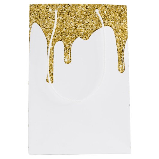 Elegante Gold Sparkle Glitzer Tropfen Mittlere Geschenktüte (Vorderseite)