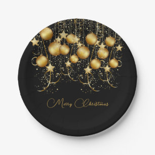 Elegante Gold Sparkle Weihnachts-Party Bauble Pappteller