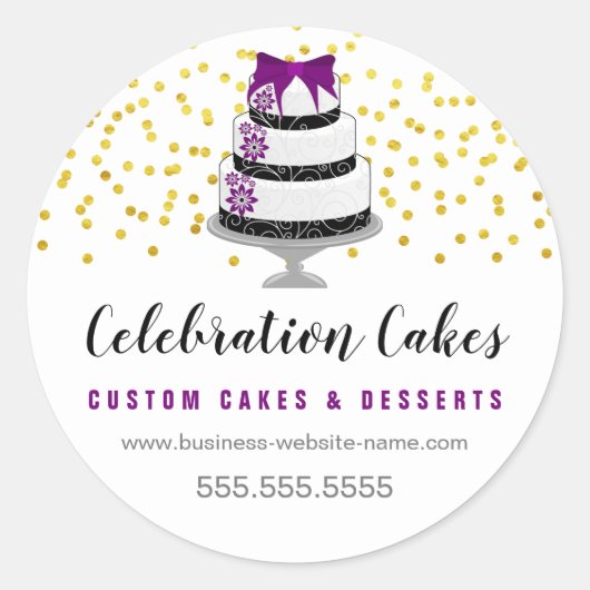 Elegante Gold Sprinkles und Cake Classic Round Sti Runder Aufkleber (Vorderseite)