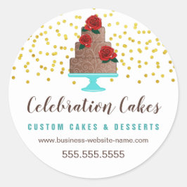 Elegante Gold Sprinkles und Cake Classic Round Sti Runder Aufkleber