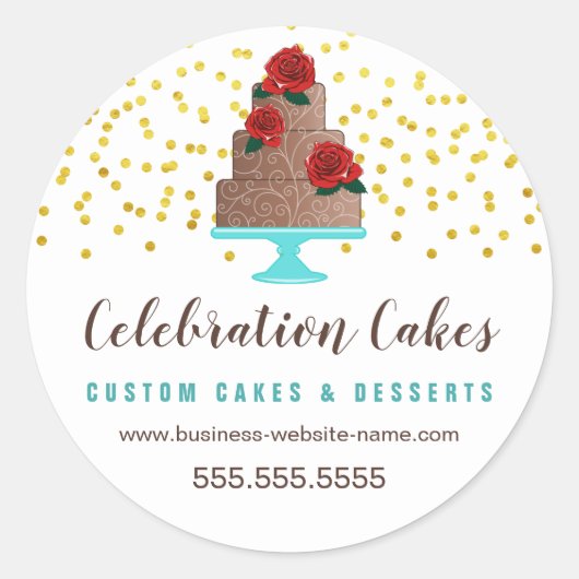 Elegante Gold Sprinkles und Cake Classic Round Sti Runder Aufkleber (Vorderseite)