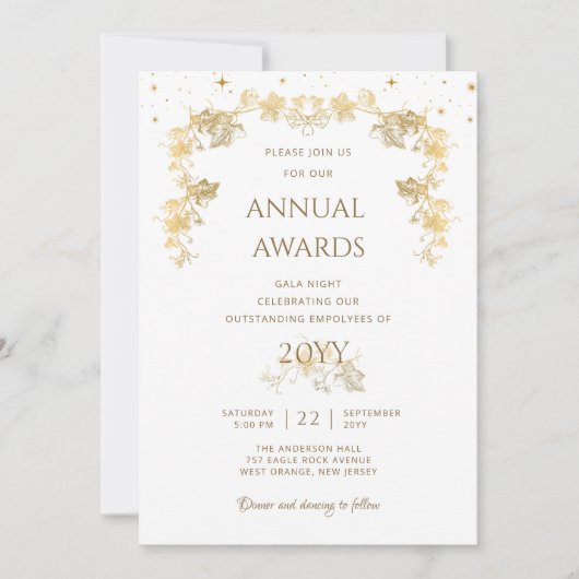 Elegante Gold Starry Night Awards / Gala Night Einladung (Vorderseite)