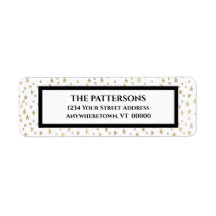 Elegante Gold Stars Black Border Rücksendeadresse