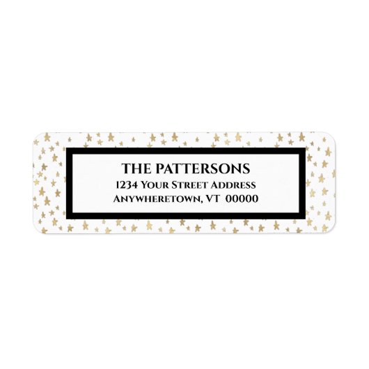 Elegante Gold Stars Black Border Rücksendeadresse (Vorne)