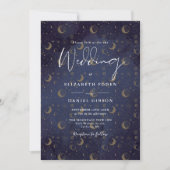 Elegante Gold Stars Moon Foto Celestial Wedding Einladung (Vorderseite)