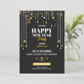 Elegante Gold Stars Silvester-Party Einladung (Stehend Vorderseite)