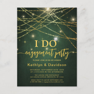 Elegante Gold String Lights Grün I DO Verlobung Einladungspostkarte