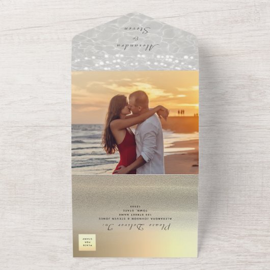 Elegante Gold String Lights Hochzeit All In One Einladung (Außenbereich)