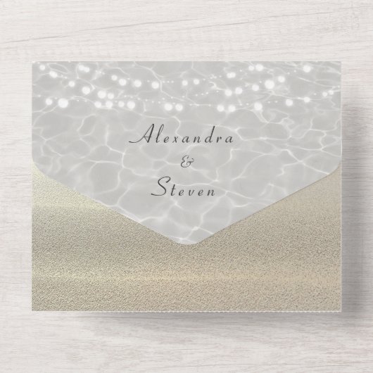 Elegante Gold String Lights Hochzeit All In One Einladung (Rückseite)