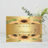 Elegante Gold Sunflowers Bridesmaid Card Einladung (Stehend Vorderseite)