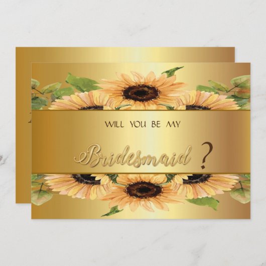 Elegante Gold Sunflowers Bridesmaid Card Einladung (Vorne/Hinten)