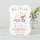 Elegante Gold Swan Princess Pink Floral Baby Showe Einladung (Stehend Vorderseite)