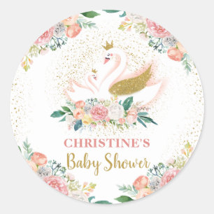 Elegante Gold Swan Princess Pink Floral Baby Showe Runder Aufkleber
