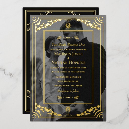 Elegante Gold Tarot Card Hochzeit Foto Einladung (Vorderseite/Rückseite)
