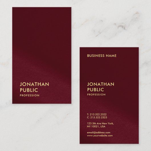 Elegante Gold Text Template Burgundy Red Luxury Visitenkarte (Vorne/Hinten)