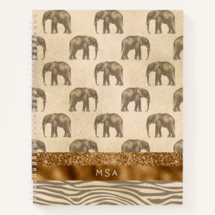 Elegante Gold Tiger Elephant Monogram Initials Notizblock