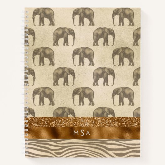 Elegante Gold Tiger Elephant Monogram Initials Notizblock (Vorderseite)