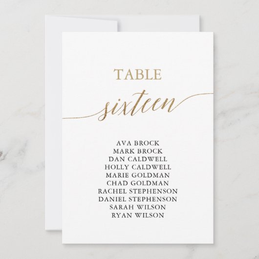 Elegante Gold Tischnummer 16 Seating Chart (Vorderseite)