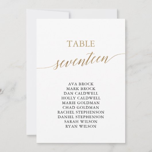 Elegante Gold Tischnummer 17 Seating Chart (Vorderseite)