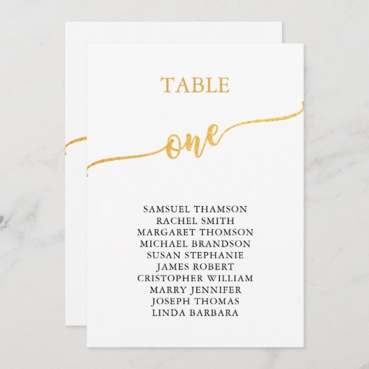 Elegante Gold Tischnummer 1 Seating Chart (Vorne/Hinten)