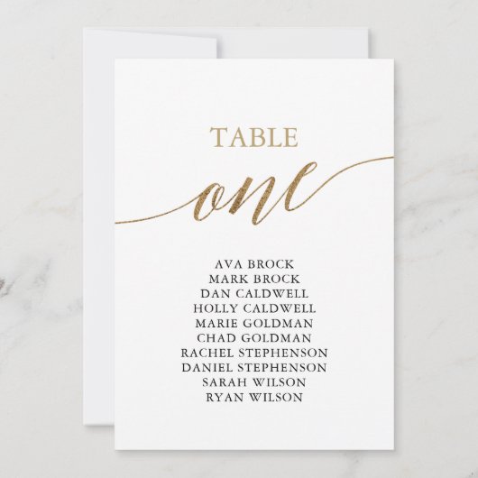 Elegante Gold Tischnummer 1 Seating Chart (Rückseite)
