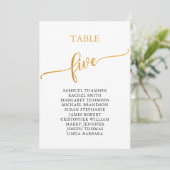 Elegante Gold Tischnummer 5 Sitzkarte (Stehend Vorderseite)