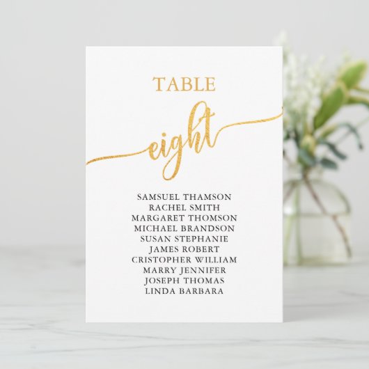 Elegante Gold Tischnummer 8 Seating Chart (Stehend Vorderseite)